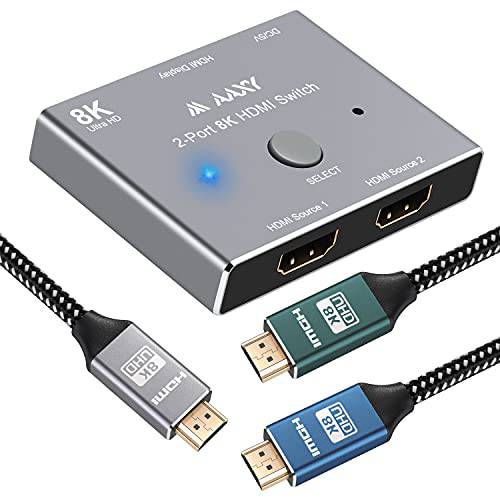 8K HDMI Switch【with 8K HDMI 케이블 4ft 3 팩】,  고속 48Gbps 2 in 1 Out 방향지향성 HDMI 2.1 변환기, 지원 8K@60Hz 4K@120Hz, 호환가능한 PS5/ PS4 프로젝터 모니터 Blu-Ray 플레이어 엑스박스