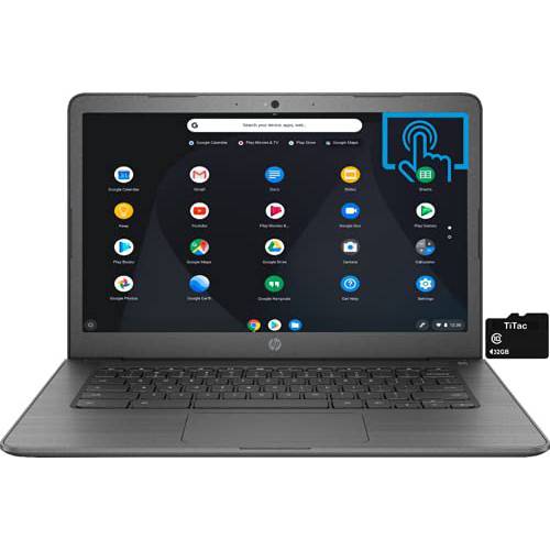 2021 HP 크롬북 14 인치 터치스크린 노트북, Intel Celeron N3350 up to 2.4 GHz, 4GB 램, 32GB eMMC, 와이파이, 웹캠, USB 타입 C, 크롬 OS+ TiTac 악세사리 (줌 or 구글 교실 호환가능한)