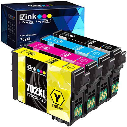 E-Z 잉크 (TM) 재충전,재생산 잉크카트리지, 프린트잉크 교체용 Epson 702XL T702XL 702 T702 to 사용 Workforce 프로 WF-3720 WF-3730 WF-3733 프린터 (1 라지 블랙, 1 Cyan, 1 Magenta, 1 Yellow, 4 팩)
