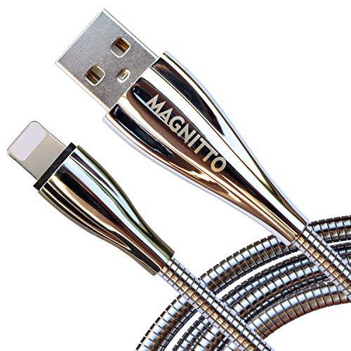 MAGNITTO 메탈 Braided 케이블, USB 충전 케이블, 스테인레스 스틸, 강력 and 듀러블 와이어, 꼬임 프리, 충전 and 데이터 동기화 at 고속 - 2.4amp, 3.3ft, 실버 충전기 케이블