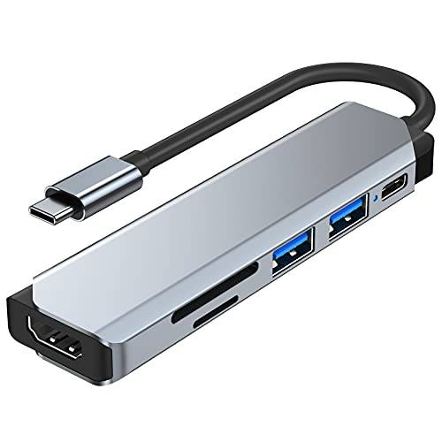 VIKIS DS6 USB C 허브, 6-in-1 애플 어댑터, USB C 어댑터 휴대폰, USB C 도크 4K HDMI 어댑터 호환가능한 애플 맥북 프로, 노트북, 애플 폰