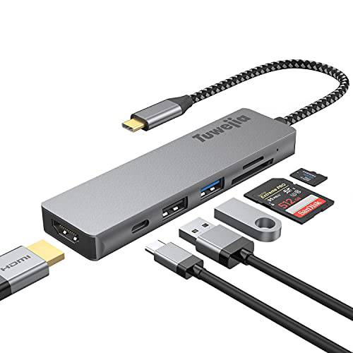 USB C 허브 HDMI 어댑터, 6-in-1 Tuwejia USB C 어댑터 4k HDMI, 마이크로SD/ TF 카드 리더, 리더기, USB 3.0 포트, 60W 파워 Delivery 호환가능한 맥북 프로