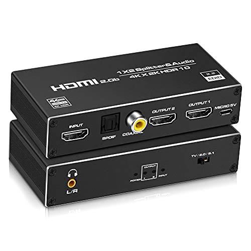 NEWCARE HDMI 분배기 오디오 분리기, 4k@60Hz 1 in 2 Out 광학 토스링크 SPDIF+  동축,  동축,  동축, 동축, Coaxial,COAX, 동축, 동축, 동축+ 3.5mm 오디오 Out 듀얼 모니터 복제/ 미러 Only, Spuuorts 오토 Scaling, HDCP2.3, HDMI2.0b