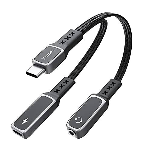 【Upgraded】USB C to 3.5mm 오디오 어댑터 and 충전기, Xumee 2-in-1 USB-C 분배기 Aux and 충전, 타입 C 헤드폰,헤드셋 마이크 잭 동글 호환가능한 픽셀 5 4 XL, 갤럭시 S21 S20 S20+ 플러스 노트 20 (그레이)