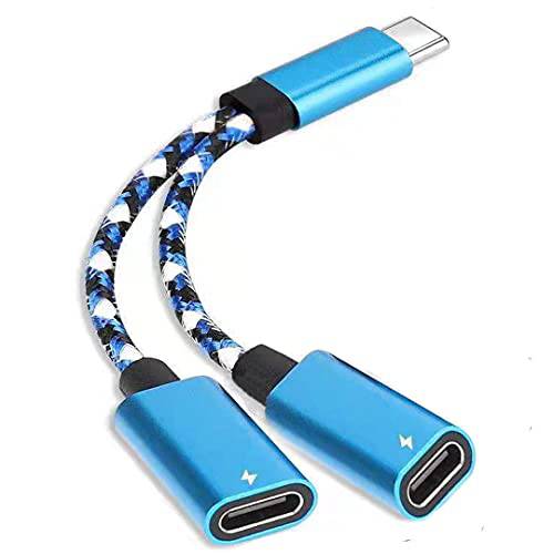 USB C to 듀얼 USB C Female 오디오 타입 C 헤드폰 and 타입 C 충전 어댑터 분배기 충전 and 음악 2 in 1 Aux Cable(Blue)
