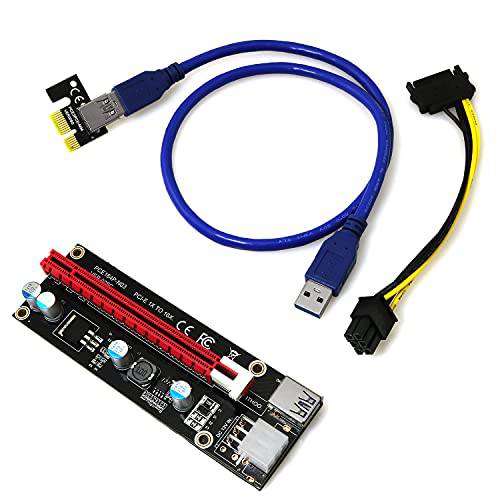 BLLNDX PCIE 라이저 케이블 1Set VER006C PCI-E 라이저 카드 Express 케이블 PCI X1 to PCI X16 GPU 라이저 어댑터 케이블 6Pin-SATA 파워 케이블 and 23.6inch USB 3.0 연장 케이블