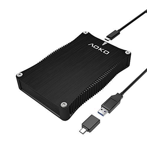 AOKO USB 3.1 Gen2 to SATA 외장 알루미늄 하드디스크 인클로저 어댑터 7mm to 15mm 2.5-inch SATA HDD/ SSD UP to 6TB 두꺼운, 휴대용 하드디스크 케이스 파워 USB A to Type-C Y 케이블