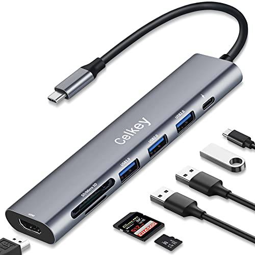 USB C 허브 타입 C 멀티포트 어댑터 Celkey 7 in 1 4K HDMI, 100W PD 충전, 3 USB 포트, SD/ TF 카드 리더, 리더기 맥북 프로/ 에어, 아이패드 프로, XPS and More 타입 C 디바이스