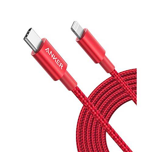 Anker New 나일론 USB-C to 라이트닝 충전 케이블 [10ft MFi Certified](Red)