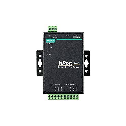 MOXA NPort 5232 w/ 어댑터 - 2 포트 RS-422/ 485 디바이스 서버, 10/ 100 이더넷, 터미널 블록, 15KV ESD, 12-30VDC, 0 to 55°C 작동 온도