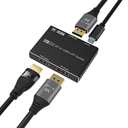 CABLEDECONN DisplayPort,DP HDMI 분배기 8K MST SST 1In 2Out 방향지향성 DP 1.4 8K@30Hz 4K@120Hz to DisplayPort,DP HDMI 8K 2.1 1440P@165Hz 방향지향성 컨버터, 변환기 스위치 멀티 스크린 전송