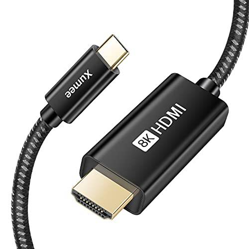 USB C to HDMI 케이블 (8K@30Hz), Xumee 타입 C(Thunderbolt 3/ 4) to HDMI 케이블 4K 120HZ, 48Gbps 호환가능한 맥북 프로 2020/ 2019, 맥북 에어/ 아이패드 프로 2020, 서피스 북 2 and More (6.6FT/ 2M)