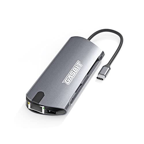 GASBIT USB C 허브 멀티포트 어댑터 - 8-in-1 USB C 파워 어댑터 USB-C 동글 to HDMI, SD 카드 리더, 리더기, 마이크로SD 카드 리더, 리더기,  3 USB 3.0&  이더넷 연결