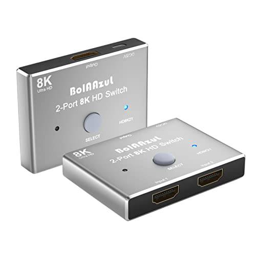 8K HDMI 2.1 스위치 분배기 2 in 1 Out, BolAAzuL HDMI 2.1 변환기 어댑터 8K@60Hz 4K@120Hz High-Speed 48Gbps HDMI 스위치 2 입력 1 출력 X-Box PS5 PS4 Blue-ray 플레이어 프로젝터 모니터