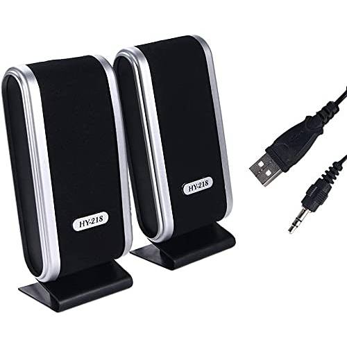 JINYI 컴퓨터 스피커 3.5mm, USB-Powered 유선 전원, 스테레오 볼륨 컨트롤 호환 데스크탑, 노트북, 노트북 PC 게이밍