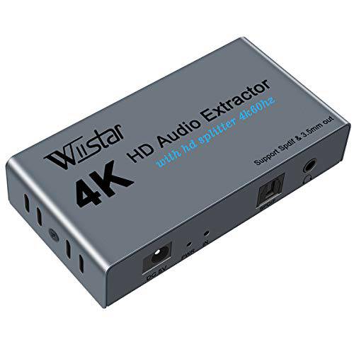 Wiistar 4K HDMI 오디오 분리기 4K60hz HDMI 분배기 1 in 2 Out SPDIF/ 토스링크/ 광학 3.5mm 잭 오디오 Out 신호 분배기 컨버터, 변환기 PS4 엑스박스 원 DVD Blu-ray 플레이어 HD TV 프로젝터
