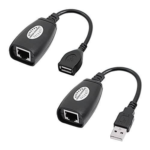 YACSEJAO USB 2.0 이더넷 확장기 어댑터 USB Over RJ45 이더넷 커넥터 Cat6/ 5/ 5e 연장 케이블 어댑터 up to 165ft (50M)