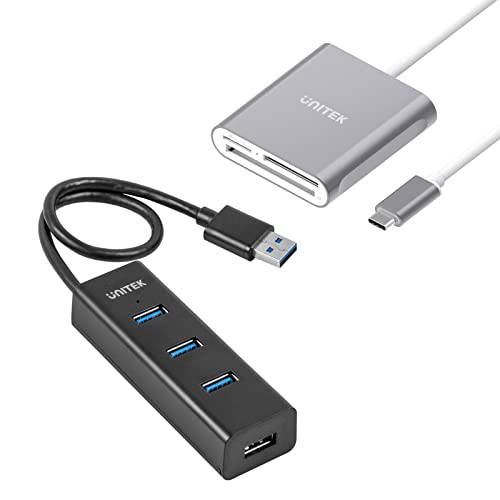 [번들,묶음] Unitek 4-Port USB 3.0 허브 롱 케이블 48-inch and USB C SD 카드 리더, 리더기