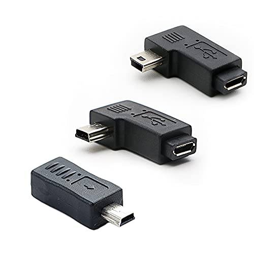 미니 USB to 마이크로 USB 어댑터, USB 2.0 어댑터 플러그, 90 도 왼쪽 and 직각 미니 USB Male to 마이크로 USB Female 커넥터 어댑터 3-Pack
