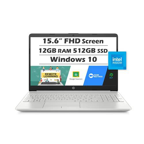 HP 15 노트북 (최신 모델), 15.6” 풀 HD 디스플레이, Intel 코어 i5-1135G7 (Beat i7-1065G7), 12GB 램, 512GB SSD, Intel 아이리스 X 그래픽, 웹캠, HDMI, Wi-Fi, 블루투스, 윈도우 10 홈,  실버+ Nly M