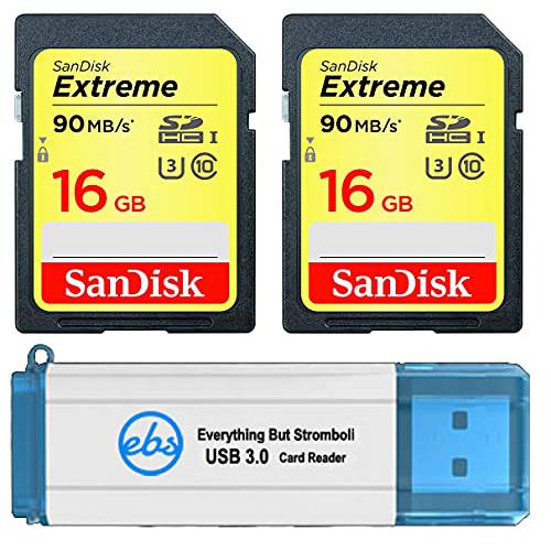 SanDisk 익스트림 16 GB SD 카드 (2 팩) 스피드 Class 10 UHS-1 U3 C10 4K HD16G SDHC 메모리 카드 호환가능한 디지털 카메라, 컴퓨터, 트레일 카메라