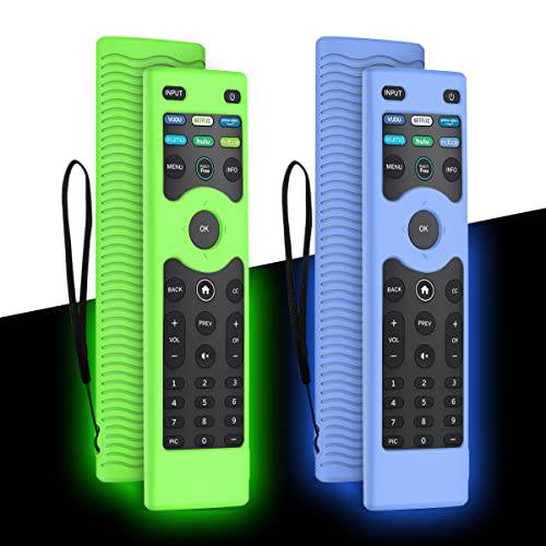 [2 팩] WQNIDE 실리콘 보호 케이스 커버 Vizio XRT140 스마트 TV 리모컨 컨트롤, 충격방지 Vizio XRT140 TV 리모컨 커버 스트랩 Vizio 리모컨 커버 (Grow 블루+ Grow 그린)