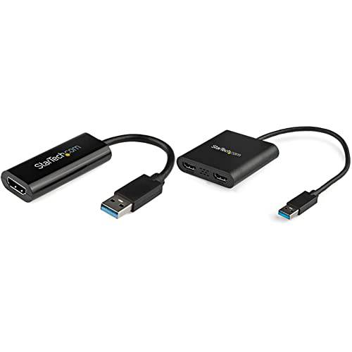 StarTech.com USB 3.0 to HDMI 어댑터 - 1080p (1900x1200)& USB 3.0 to 듀얼 HDMI 어댑터, 외장 비디오&  그래픽 카드 - USB Type-A to HDMI 듀얼 모니터 디스플레이 어댑터, 블랙 ( USB32HD2)