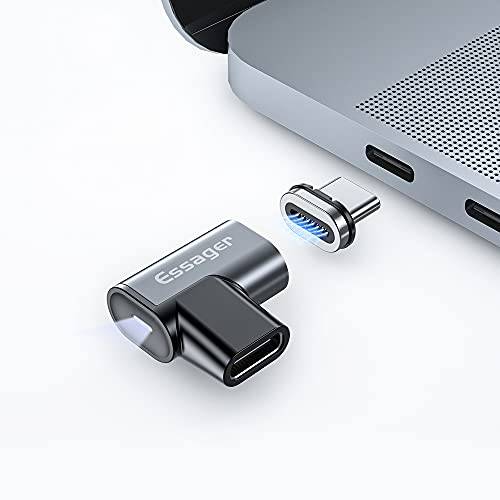 USB C 자석 어댑터 24Pins, Essager 타입 C 커넥터 지원 USB PD 100W 퀵 충전, 10Gb/ s 데이터 전송 and 4K@60 Hz 비디오 출력, 호환가능한 맥북 프로/ 에어 and More 타입 C 디바이스