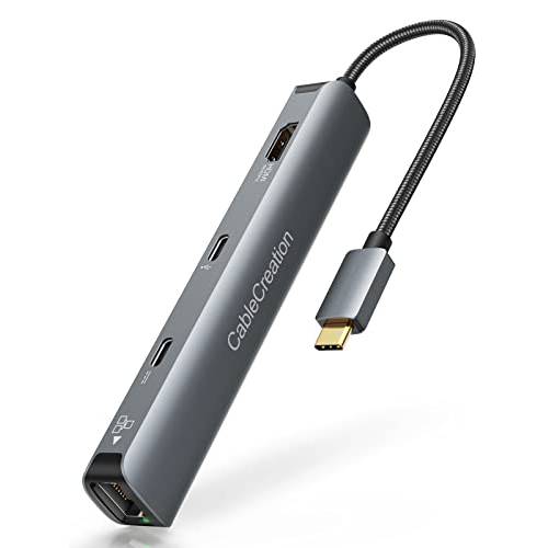 USB C 허브 멀티포트 어댑터, CableCreation 6-in-1 USB-C 허브 4K 60HZ HDMI, USB C 데이터 포트, 1Gbps 이더넷, 100W 파워 Delivery, 2 USB 3.0 포트, 맥북 프로 에어 M1, 아이패드 프로 에어 2021-2018, XPS