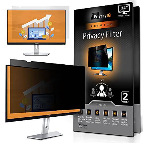 프라이버시 IQ 24 인치 16:9 (2 팩) 모니터 프라이버시 Screen-Filter 60 도 프라이버시, Advanced Anti-Glare, UV 라이트 방지&  블루라이트 필터