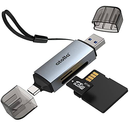 Atolla SD 카드 리더, 리더기, USB 3.0+ USB 타입 C 메모리 카드 리더, 리더기, 지원 SD/ MMC/ SDHC/ 마이크로SD/ SDXC, 호환가능한 맥북 에어/ 프로, 아이패드 프로 2020, 삼성 갤럭시 S21, Dell XPS and More