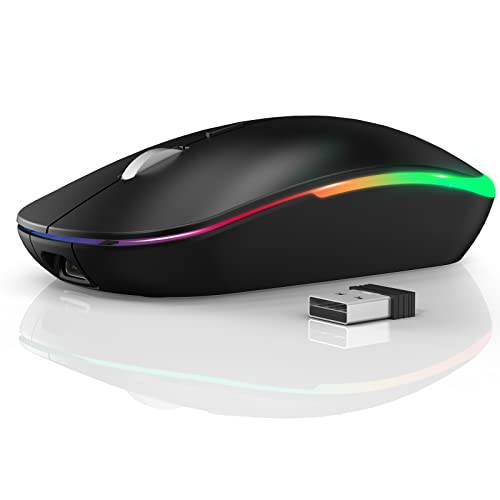Deeliva RGB 무선 마우스, 2.4G 충전식 블루투스 마우스 3 모드 (블루투스 5.0/ 3.0+ USB) 저소음 마우스 USB& Type-C 리시버 노트북, Mac 아이패드, 컴퓨터, Desktop(Black)