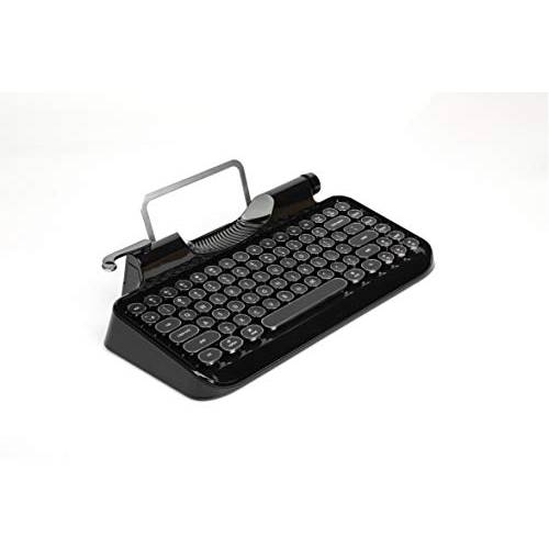 KnewKey RYMEK Typewriter-Style 레트로 기계식 유선&  무선 키보드 태블릿, 태블릿PC 스탠드, 블루투스 연결 (블랙)