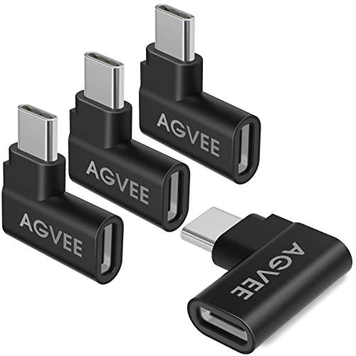 AGVEE [4 팩] 90 도 오른쪽 앵글드 USB-C Male to USB-C Female 어댑터 (Type-C 3.2 세대 2) 컨버터, 변환기 비디오 Type-C 10G 데이터 연장 커플러 커넥터, 블랙