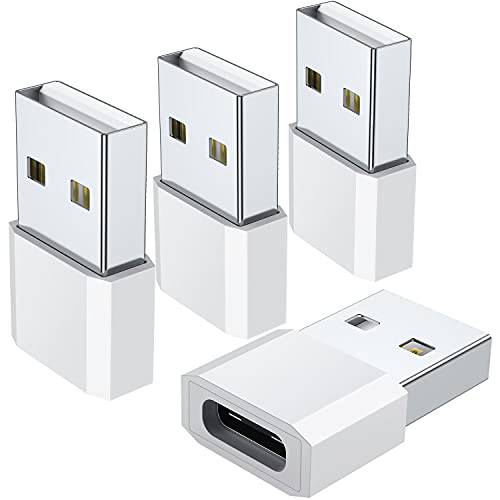 USB C Female to USB Male 어댑터 (4-Pack), 타입 C 충전 케이블 연결 USB A 충전기, 호환가능한 아이폰 13 12 11 프로 맥스, 아이패드 프로, 삼성 갤럭시 노트 10 S20 S21 플러스, 구글 픽셀 5 4 3 XL(White)