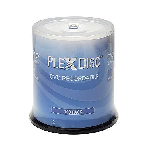 PlexDisc DVD+ R 4.7GB 16X 화이트 열 허브 인쇄가능 - 100 디스크 Spindle ( FFP) - 63C-415-BX