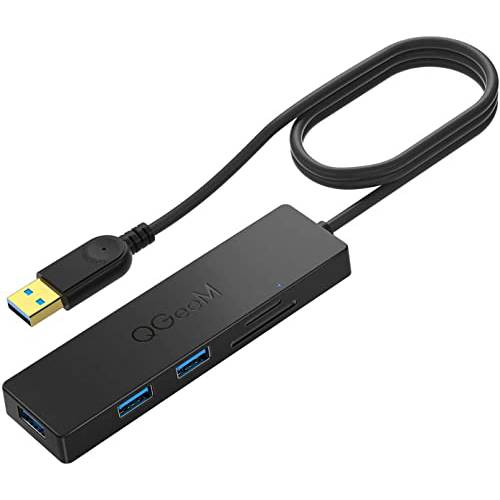 QGeeM USB 3.0 허브, USB 3.0 연장 Ultra-Slim 5 포트 데이터 USB 허브 어댑터 2.5 ft USB Extended, 3 USB 3.0 포트, 카드 리더, 리더기 호환가능한 맥북, Mac/ 서피스 프로, 아이맥, XPS,  플래시드라이브