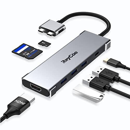 맥북 프로/ 에어 USB C 어댑터, 7-in-1 USB C 허브 어댑터 썬더볼트 3, HDMI 4K @ 60Hz, 3 * USB 3.0, SD/ TF 카드 리더, 리더기 호환가능한 맥북 프로/  에어 2021-2016, 스페이스 그레이
