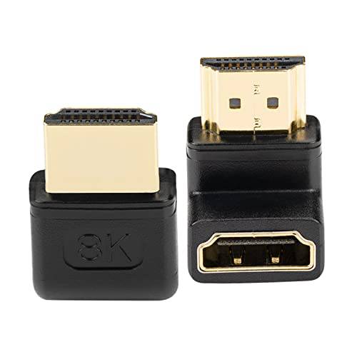 2 팩 HDMI 90 도 직각 어댑터, Csk 90 도 8K 금도금 HDMI 연장 어댑터 Male to Female 커넥터 지원 8K@60Hz& 4K@120Hz