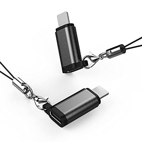 Zeilala 2Pack i-OS Male 어댑터 to USB C Female 컨버터, 변환기 Anti-Lost 키체인,키링,열쇠고리. Female 타입 C to Male i-OS 알루미늄 커넥터 지원 충전기 and 데이터 전송. (블랙)