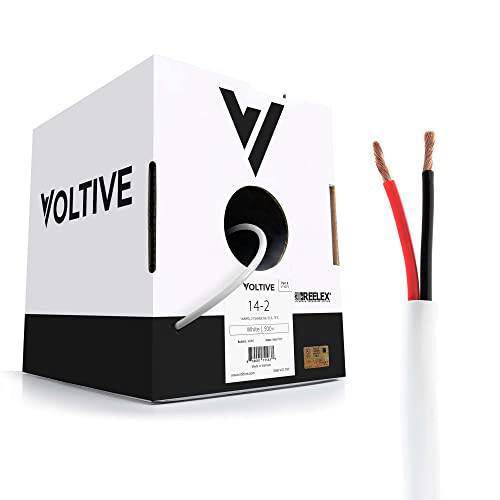Voltive 14/ 2 스피커 와이어 - 14 AWG/ 게이지 2 컨덕터 - UL Listed in 벽면 Rated (CL2/ CL3) - Oxygen-Free 구리 ( OFC) - 500 Foot 벌크, 대용량 케이블 풀 박스 - 화이트