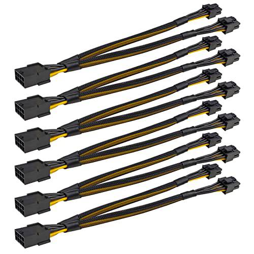 (6 팩) PCIE 8 핀 분배기 케이블, JZYMOD PCIe Y 스플리터, GPU VGA 8 핀 Female to 듀얼 2X PCI-E 8 핀 (6+ 2) Male 플렉시블 Sleeved 파워 서플라이 연장 Cable(9.4inch/ 24cm)