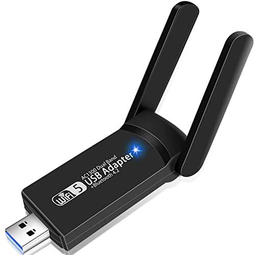 USB 와이파이 블루투스 어댑터, 1300Mbps 듀얼밴드 2.4/ 5Ghz 무선 네트워크 외장 리시버, 미니 와이파이 동글 PC/ 노트북/ 데스크탑