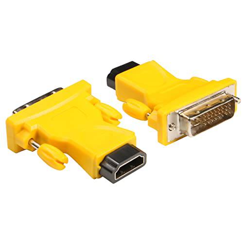 HDMI to DVI 어댑터 2 팩, DteeDck DVI to HDMI 어댑터 Bi-Directional DVI-D Male to HDMI Female 컨버터, 변환기 모니터 PC 컴퓨터 노트북 데스크탑 - Yellow