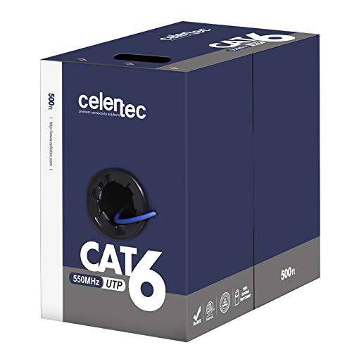 celertec CAT6 랜선, 랜 케이블, 500ft, 23AWG 솔리드 베어 구리, 비차폐 꼬인 Pairs(UTP), 550MHz, ETL Listed& CMR 라이저 Rated, 실내, 벌크, 대용량 랜선, 랜 케이블 -블루