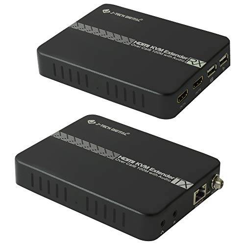 J-Tech 디지털 4K USB KVM HDMI 확장기 Over Cat6/ 6a/ 7 이더넷 up to 328 FT (1080P), 지원 HDMI 1.4 HDCP 1.4, 2 x USB 2.0, Near Zero 레이턴시