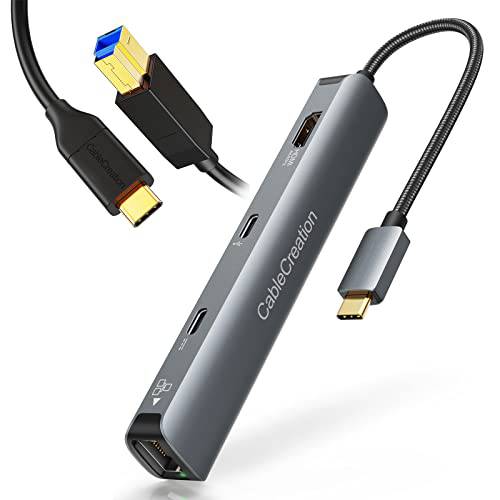 USB C 허브 멀티포트 어댑터, CableCreation 6-in-1 USB-C 허브 번들,묶음 CableCreation USB B to USB C 케이블 4FT, USB 3.1 USB C to USB B 케이블