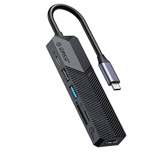 USB C 허브, ORICO 6-in-1 USB C to HDMI 어댑터 55W PD, USB 3.0, USB 2.0, SD/ 마이크로 SD 카드 리더, 리더기 호환가능한 맥북 프로, 크롬북 and USB C Devices(Black)
