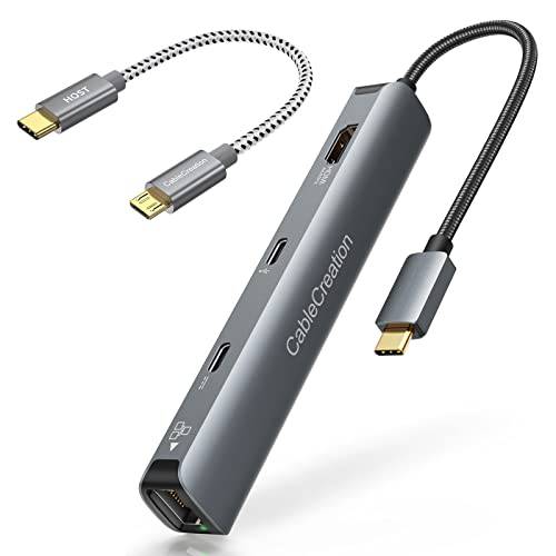 USB C 허브 멀티포트 어댑터, CableCreation 6-in-1 USB-C 허브 번들,묶음 숏 마이크로 USB to USB C 케이블