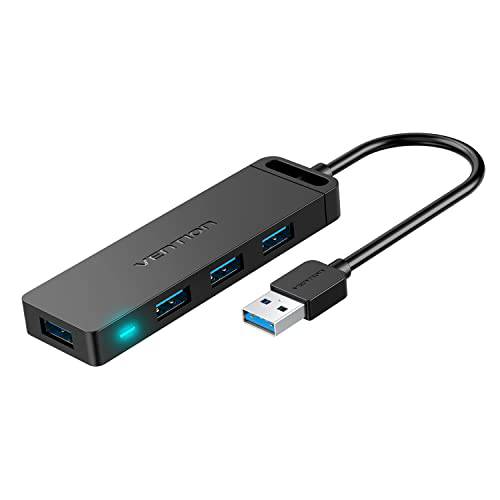 VENTION USB 3.0 허브, 4 포트 USB 허브 Ultra-Slim 데이터 USB 허브 0.5FT Extended 케이블 [충전 지원], 호환가능한 맥북, 노트북, 서피스 프로, PS4, PC,  플래시드라이브, 휴대용 HDD (0.15m/ 0.5ft)